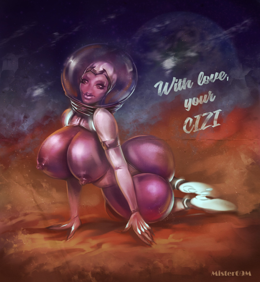 1girls alien alien_girl big_ass big_breasts cizi classic_alien dat_ass female female_focus female_only huge_ass huge_breasts ineffective_clothing mister69m purple_eyes purple_skin solo spacesuit