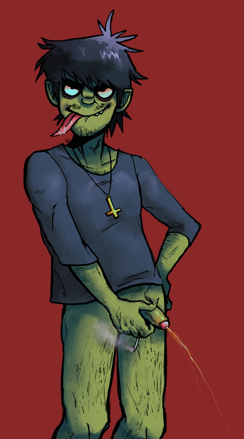 gorillaz murdoc_niccals peeing upside_down_cross urine