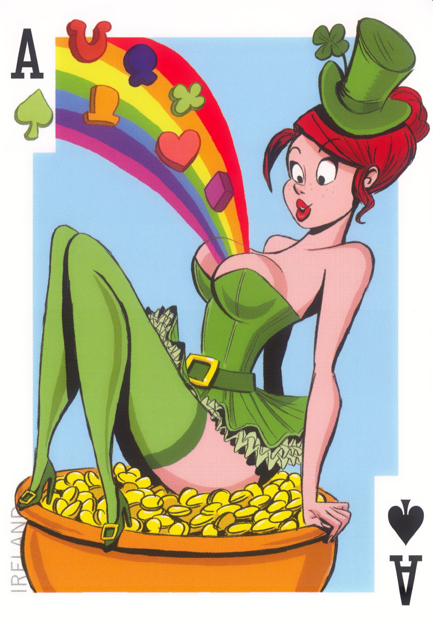 1girls 2010 54_international_cuties ace_of_spades_(playing_card) between_breasts bill_presing coins european european_mythology female female_only four_leaf_clover freckles genderswap_(mtf) gold_coin high_heels human human_only ireland irish leprechaun leprechaun_hat light-skinned_female light_skin luck lucky_(lucky_charms) lucky_charms monster_girl mythology national_personification pinup playing_card pot pot_of_gold public_domain rainbow red_hair redhead rule_63 shoulderless_dress sitting solo solo_female