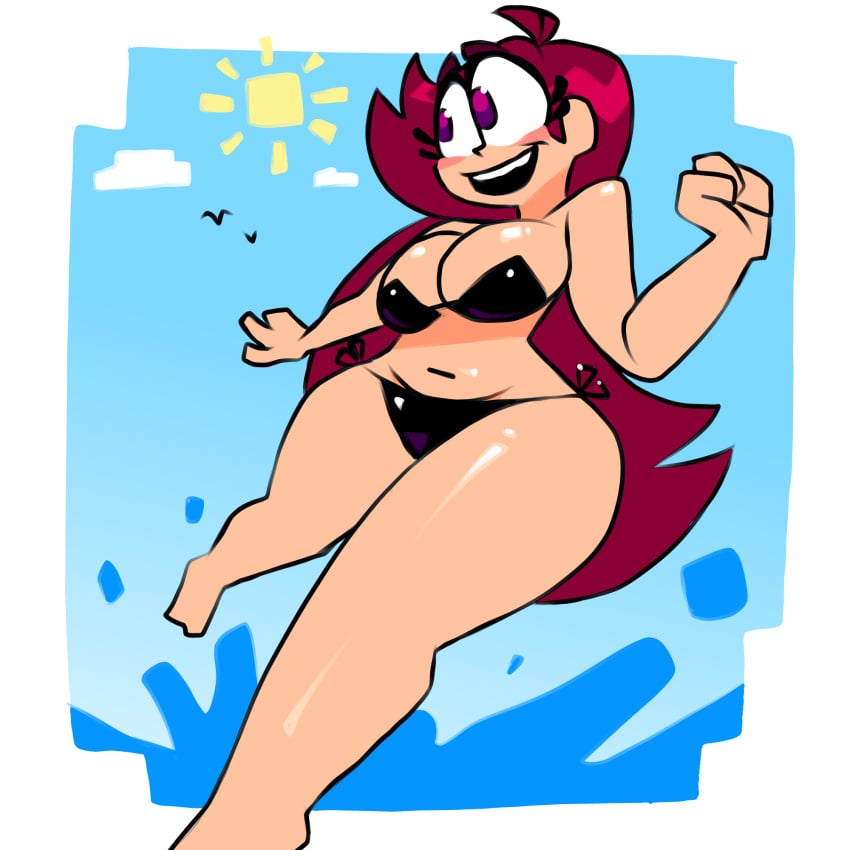 1girls 2022 beach big_ass big_breasts big_eyes bikini mojo_montebon original original_character red_eyes red_hair tagme thick_thighs trixie_(mojo_montebon)