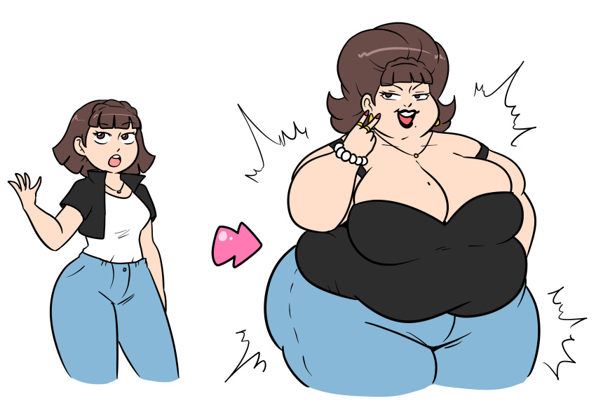 1girls age_progression aged_up bbw beauty_mark before_and_after black_lipstick brown_hair chubby cleavage earrings implied_transformation lewdsona makoto_niijima milf milfification necklace obese obese_female overflowing_breasts overweight overweight_female pearl_bracelet persona persona_5 ring rings transformation weight_gain