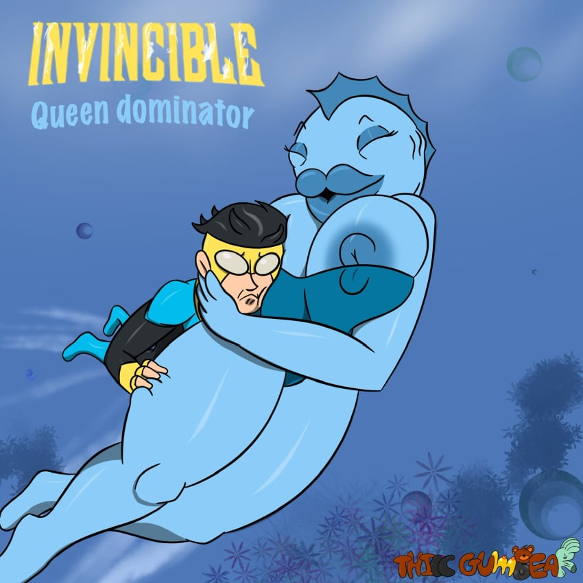 1boy 1girls aquaria_(invincible) areola areolae big_areola big_areolae big_ass big_breasts big_butt big_lips big_nipples bikini black_hair blue_body blue_skin boots bra breasts carrying carrying_partner cuddling digital_drawing_(artwork) digital_media_(artwork) eyebrows eyelashes fish fish_girl gills gloves invincible invincible_(comics) knees larger_female lenses lips mark_grayson nipples panties queen shaded size_difference spandex squeezing squeezing_breast superhero taller_girl thiccgumbear water yiff