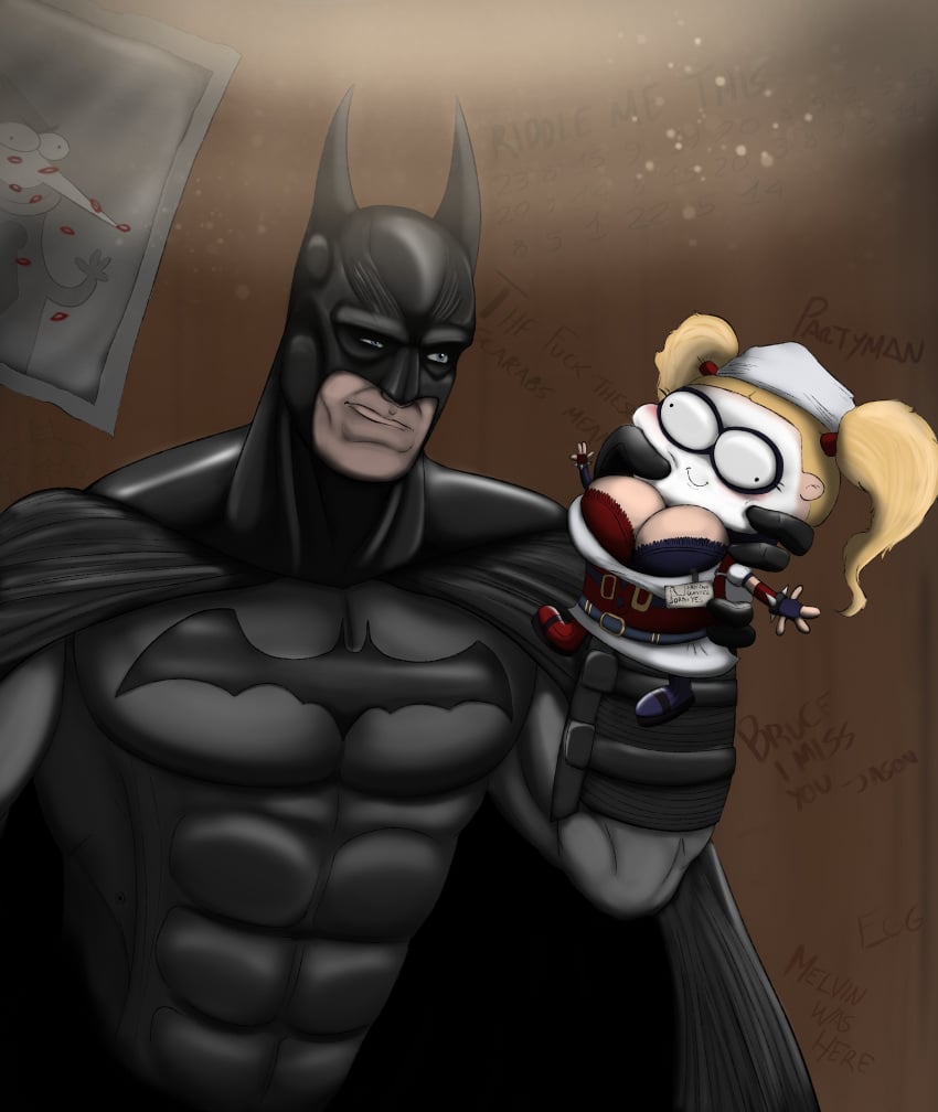 1boy 1girls batman batman:_arkham_asylum batman_(series) big_breasts breasts cleavage dc dc_comics doobus_goobus funny funny_face harley_quinn harley_quinn_(doobus_goobus) markerslayer minigirl