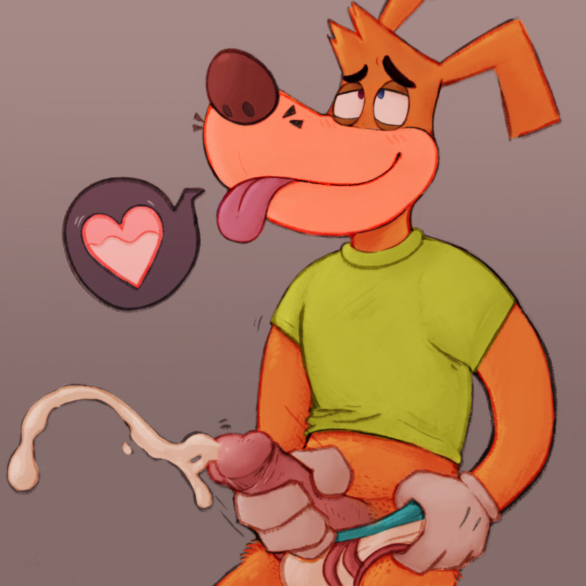 anthro bodily_fluids bowserboy101 canid canine canis cartoon_network clothing cum cumshot domestic_dog ejaculation genital_fluids genitals heart hi_res humanoid_genitalia humanoid_penis male mammal masturbation moxy_(the_moxy_show) penile penile_masturbation penis solo the_moxy_show tongue tongue_out underwear