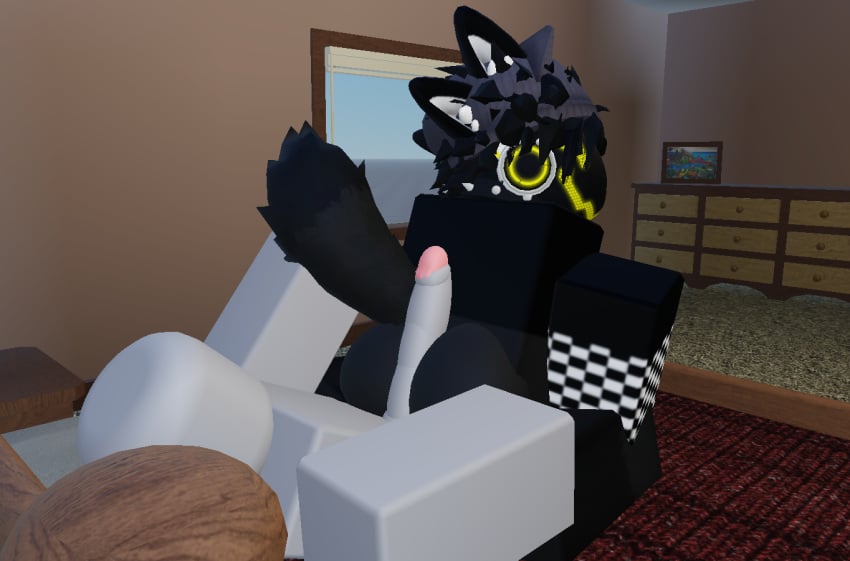 2boys 3d 7n7o anthro anthro_on_human ass bed bedroom buttjob fluffy_tail furry gay genitals hybrid male male/male male_only penis penis_between_ass protofuwa protogen roblox robloxian self_upload tagme