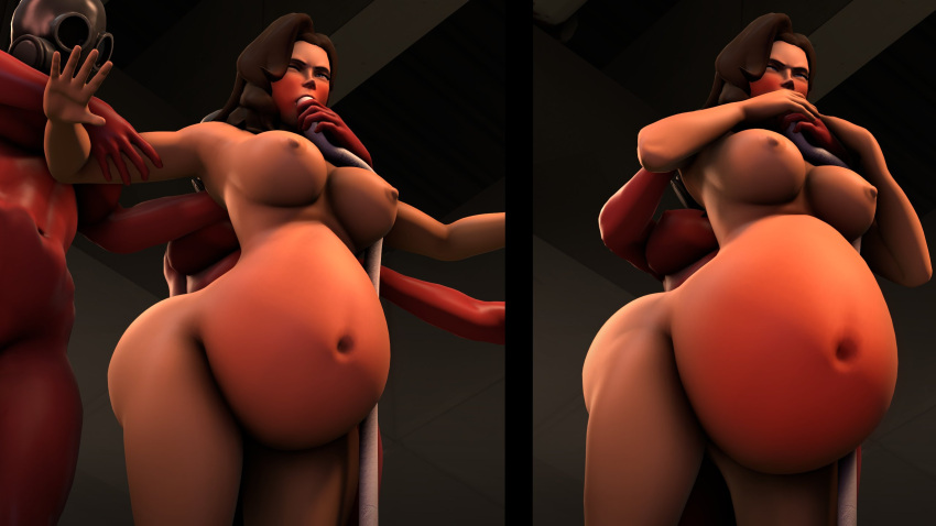 3d belly belly_inflation big_belly breasts female fempyro femscout femscout_(alt_design) holydazza inflated inflated_belly inflation nipples team_fortress_2