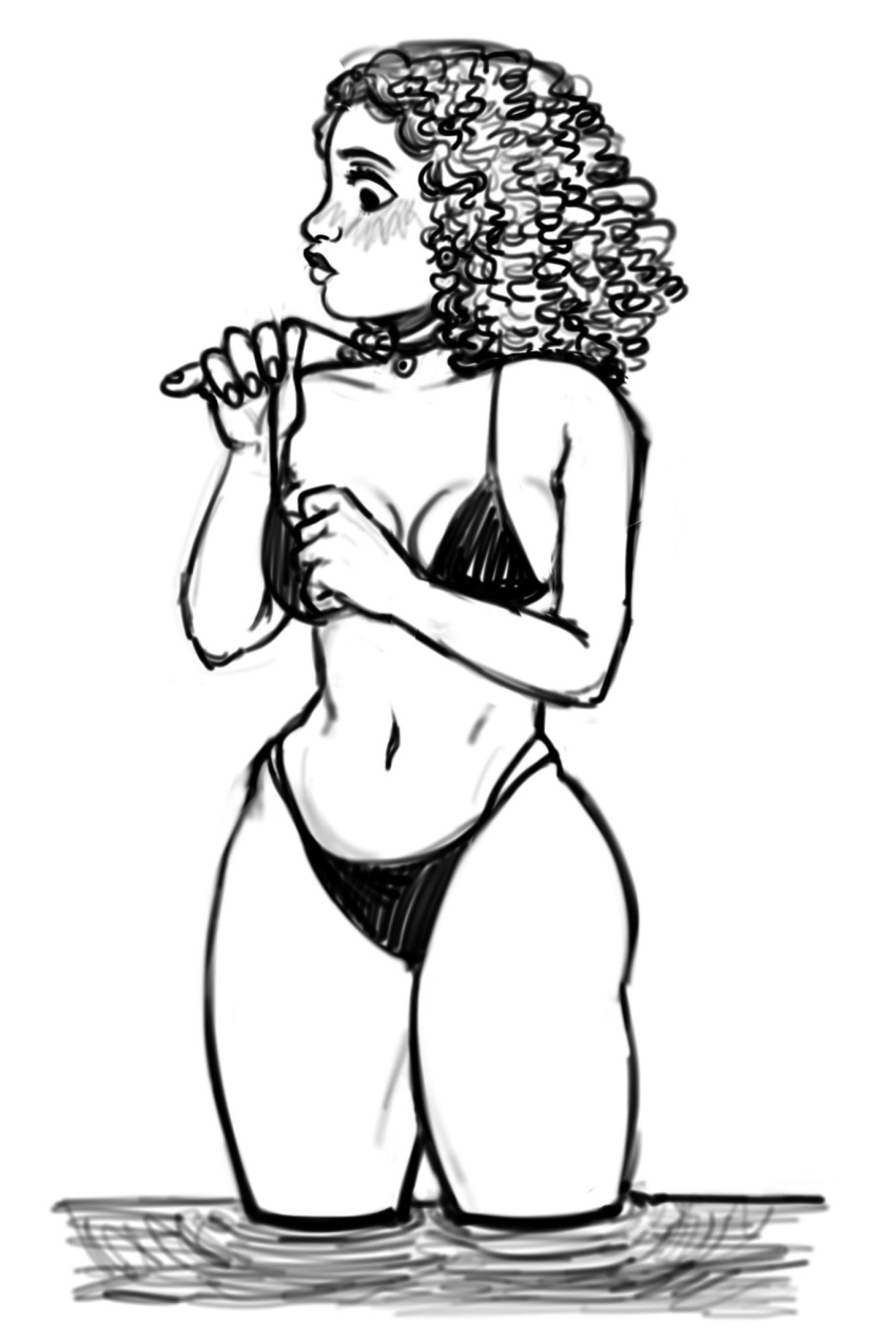 1girls afrolatina bikini colombian_female crocsfucker disney dolores_madrigal encanto female female_only latina monochrome rough_sketch solo straight_hair swimsuit swimwear