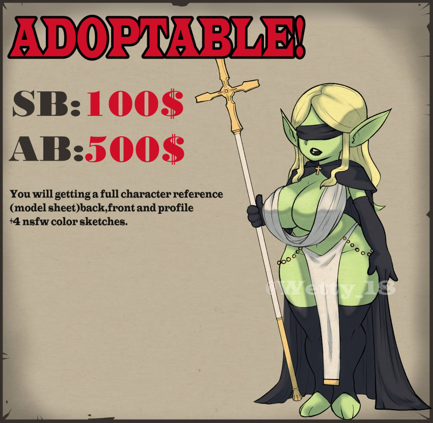 adoptable auction big_ass big_breasts big_butt blindfolded blindfolded_female blonde_hair breasts chubby_female cleric curvy curvy_female dnd feet goblin goblin_female legs lips lipstick loincloth medieval milf nun thighs typo wetty_18