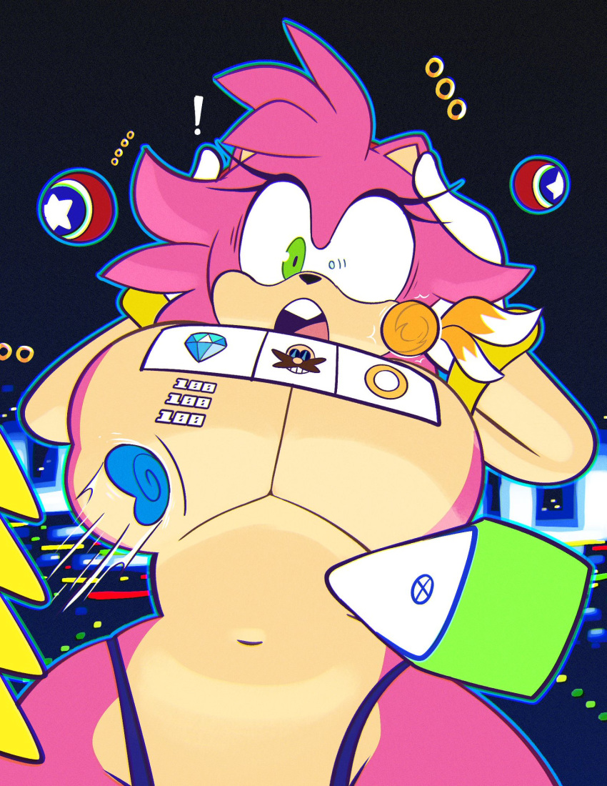 amy_rose gigantic_breasts gloves green_eyes monamania pinball pink_hair sega sonic_(series) sonic_the_hedgehog sonic_the_hedgehog_(series) sweetdandy tails thong