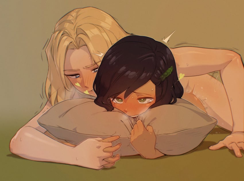 2girls ahe_gao ambiguous_penetration amphibia black_hair black_hair_bottom blonde_hair blonde_hair_on_black_hair blonde_hair_top blue_eyes blush brown_skin disney domination eyes_half_open futa_on_female futanari grabbing_hand green_eyes heart-shaped_pupils higher_resolution_duplicate implied_futanari kassitta laying_on_stomach light_hair_on_dark_hair marcy_wu motion_blur pillow pillow_bite pillow_hug possibly_futa sasha_waybright sex spoken_heart straight_hair tagme tears tears_of_pleasure teenage_girl teenager trembling white_skin wholesome young yurihaven.com