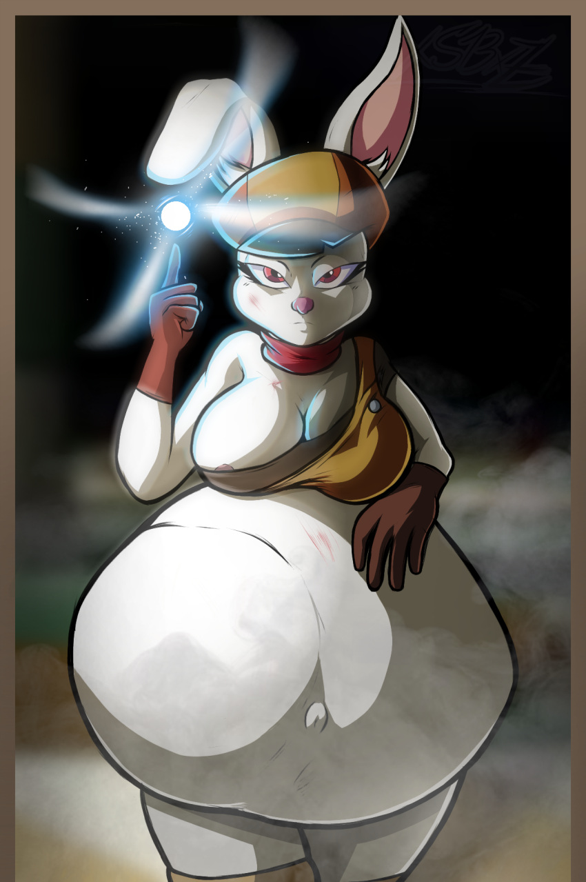 1girls anthro areola_slip areolae belly big_belly big_breasts blackoutsiderz breasts bunny bunny_ears cleavage clothing dragon_ball dragon_ball_super dragon_ball_z female furry hand_on_belly hat huge_belly large_breasts nipple_slip nipples rabbit same_size_vore solo_female sorrel vore white_fur