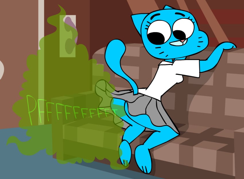 1girls animatedjames anthro ass black_eyes blue_body cartoon_network domestic_cat fart fart_cloud fart_fetish feline female female_only furry furry_only looking_back nicole_watterson raised_tail smile solo the_amazing_world_of_gumball what whiskers