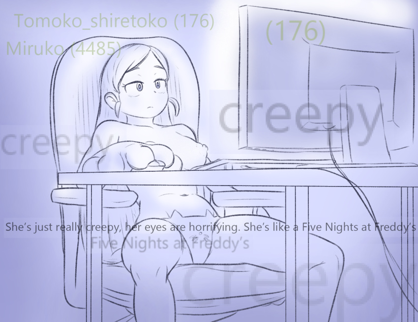 breasts chair mood my_hero_academia nipples ragdoll_(my_hero_academia) sad tomoko_shiretoko topless