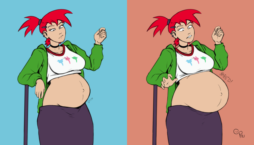 1girls belly belly_expansion big_belly big_breasts breasts female female_focus female_only foster's_home_for_imaginary_friends frankie_foster paunchee paunchyvore pregnant red_hair solo solo_female