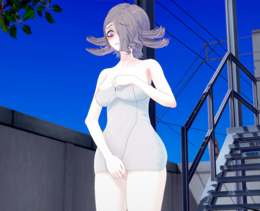 3d breasts danganronpa danganronpa_3 embarrassed embarrassed_nude_female enf exposed_breasts exposed_pussy female kimura_seiko koikatsu large_breasts nude public public_nudity pussy small_towel straight_hair towel ultimateenf