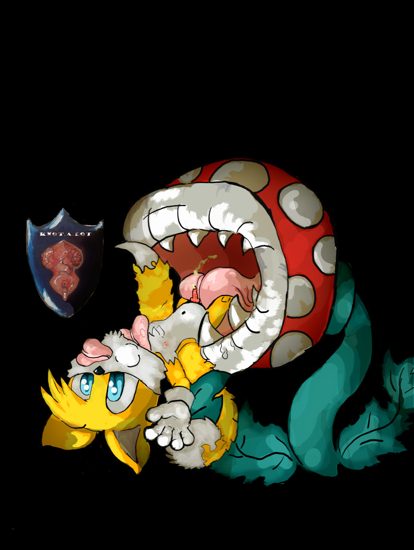 1boy 5_fingers absurd_res anthro big_tongue bodily_fluids crossover cub duo erection furry gloves hi_res interspecies knot knotalot male male_focus mario_(series) nintendo oral oversized_fellatio oversized_oral penis penis_on_tongue piranha_plant plant project_x_love_potion_disaster sega sharp_teeth small_penis sonic_(series) sonic_the_hedgehog_(series) tail tails teeth tongue tongue_out tongue_wrap vore yellow_body yellow_fur yellow_hair young