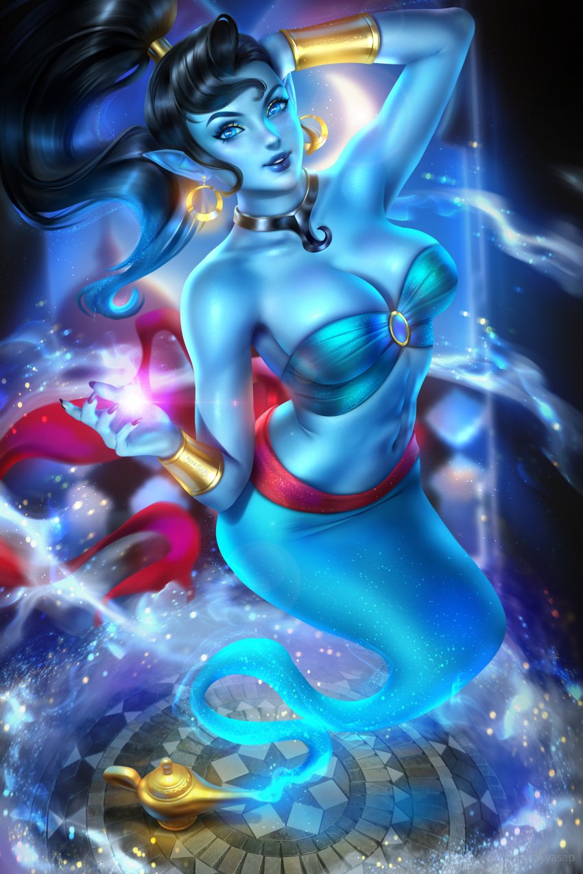 1001_nights aladdin asian_mythology ayyasap blue_female blue_skin disney genderswap genie genie_(aladdin) islamic_architecture middle_eastern_mythology mosque mythology realistic rule_63 solo solo_female