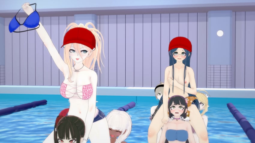 3d akamatsu_kaede bikini breasts chabashira_tenko danganronpa danganronpa_v3 embarrassed embarrassed_nude_female enf exposed_breasts female harukawa_maki iruma_miu koikatsu nude pool shirogane_tsumugi stolen_bikini stolen_clothes stolen_swimsuit straight_hair stripped toujou_kirumi ultimateenf yonaga_angie yumeno_himiko