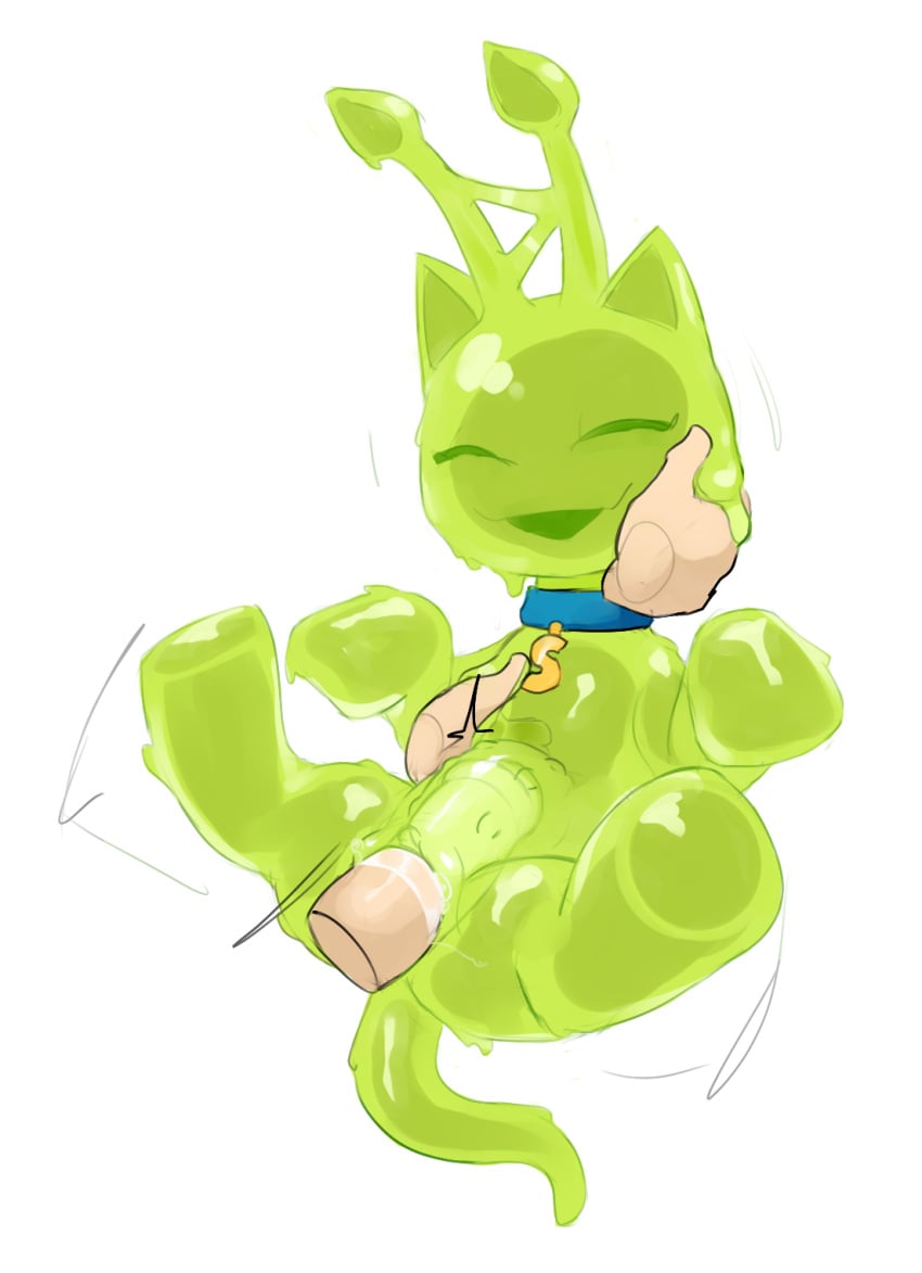 aisha_(neopets) antennae_(anatomy) being_held blue_collar bodily_fluids clitoris closed_eyes collar disembodied_hand disembodied_penis duo eyelashes featureless_feet featureless_hands female feral genitals glistening glistening_body goo_creature green_body green_ears green_eyelashes green_inner_ear green_tail hand_on_face hi_res holding_partner human humanoid_genitalia humanoid_hands humanoid_penis jumpstart_games long_tail male mammal maximumpingas neopet_(species) neopets noseless open_mouth open_smile penis pussy simple_background slime smile snot spread_legs spreading stomach_bulge translucent translucent_body vaginal_penetration video_games white_background