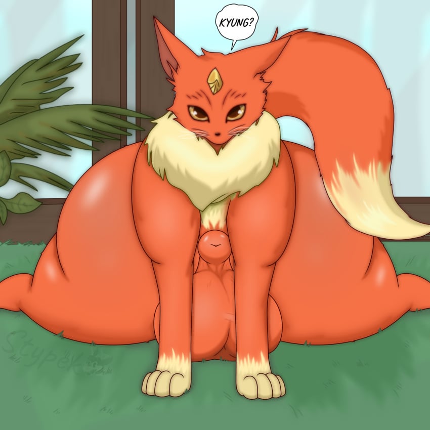 anthro ass balls big_balls big_butt brown_pawpads butt_focus canid canine comic dialogue_box domestic_cat door felid feline felis feral flexible fox fox_tail front_view fur genitals glass glistening glistening_butt glistening_genitalia grass hi_res horn huge_balls huge_butt looking_at_viewer looking_back male mammal manga markings multicolored_body multicolored_fur neck_fur nude orange_body orange_fur pawpads paws peace_(character) plant presenting shrub sitting sliding_door solo splits spread_legs spreading stypek_(artist) tail_aside two_tone_body two_tone_fur wallpaper whisker_markings whiskers wide_hips yellow_body yellow_eyes