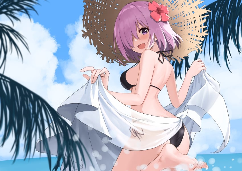 ass ayul_(ayulneri_92) breasts fate_(series) female female_focus female_only looking_back mash_kyrielight purple_eyes purple_hair swimsuit tagme