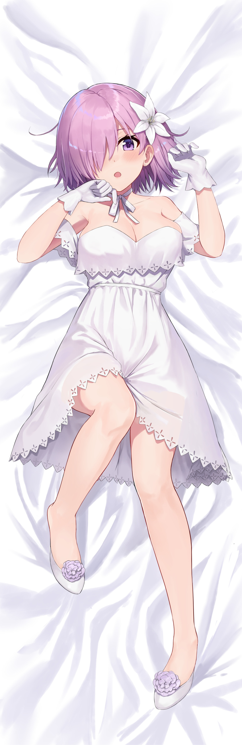 ayul_(ayulneri_92) breasts dakimakura fate_(series) female female_focus female_only mash_kyrielight on_bed purple_eyes purple_hair tagme