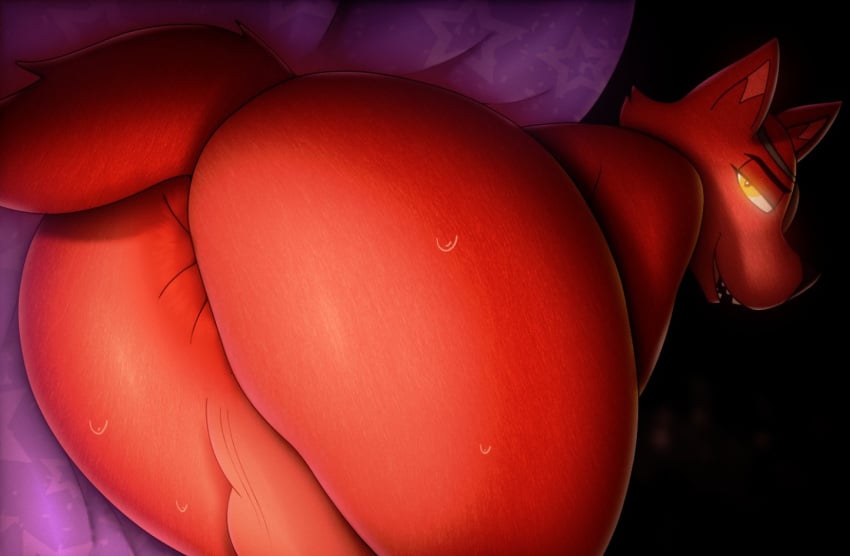 2022 anthro anus ass backsack balls bedroom_eyes big_anus big_butt bodily_fluids canid canine digital_media_(artwork) five_nights_at_freddy's fox foxy_(fnaf) genitals half-closed_eyes huge_butt looking_at_viewer looking_back male male_only mammal narrowed_eyes nude open_mouth perineum presenting presenting_anus presenting_hindquarters rear_view scottgames seductive simple_background smile solo solo_male sweat thick_thighs video_games wide_hips zexyprof