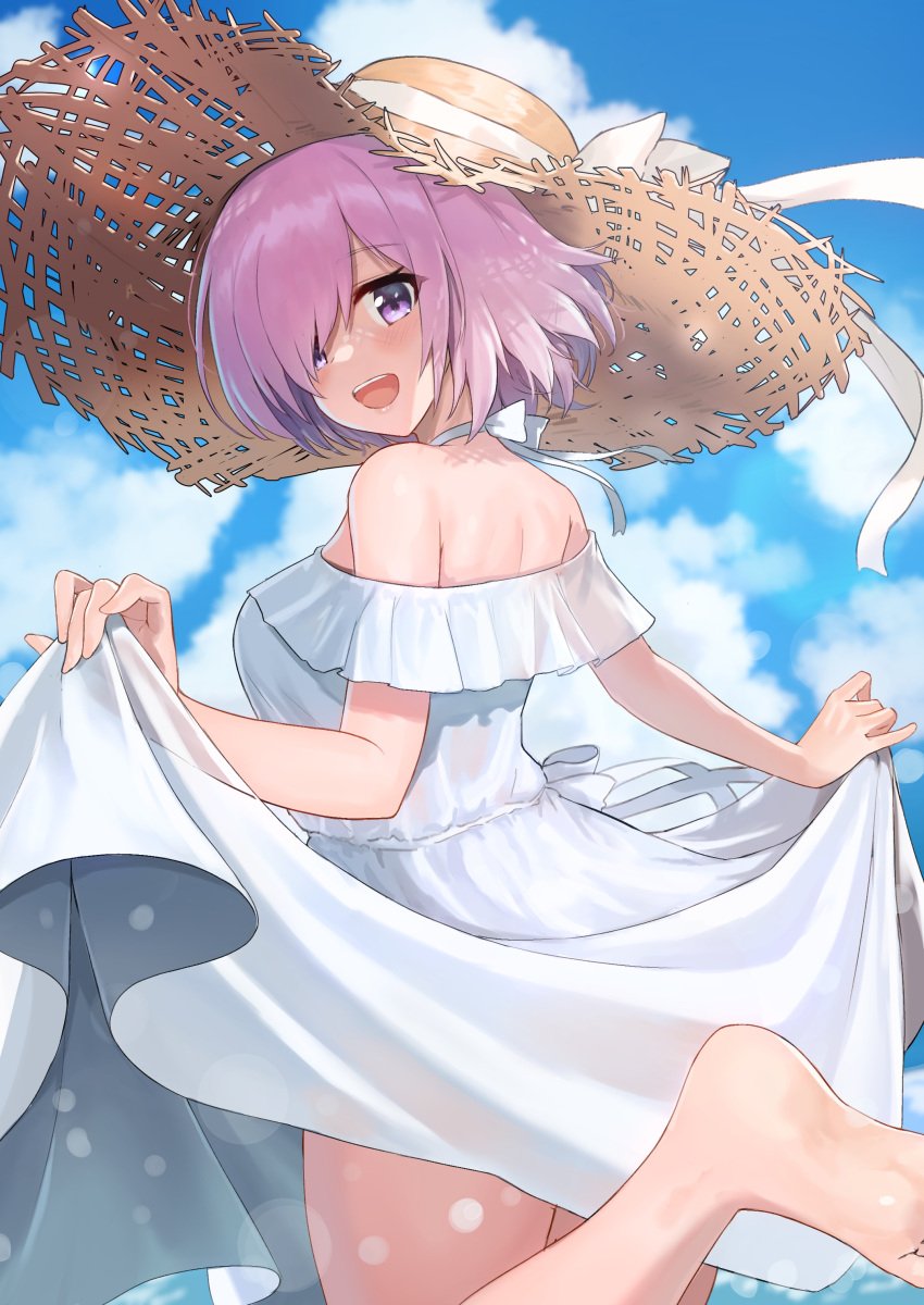 ayul_(ayulneri_92) breasts clothed dress dress_lift fate_(series) female female_focus female_only mash_kyrielight purple_eyes purple_hair sfw sundress tagme