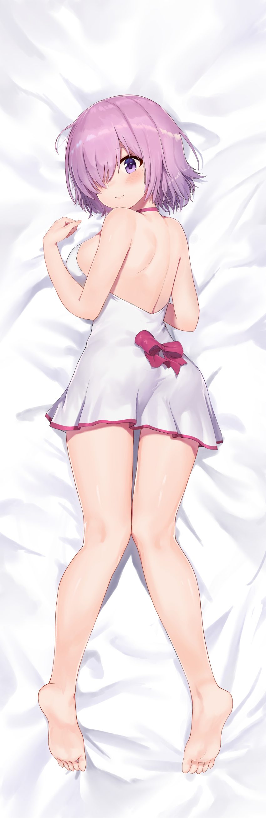 ass ayul_(ayulneri_92) breasts dakimakura fate_(series) female female_focus female_only mash_kyrielight on_bed purple_eyes purple_hair tagme