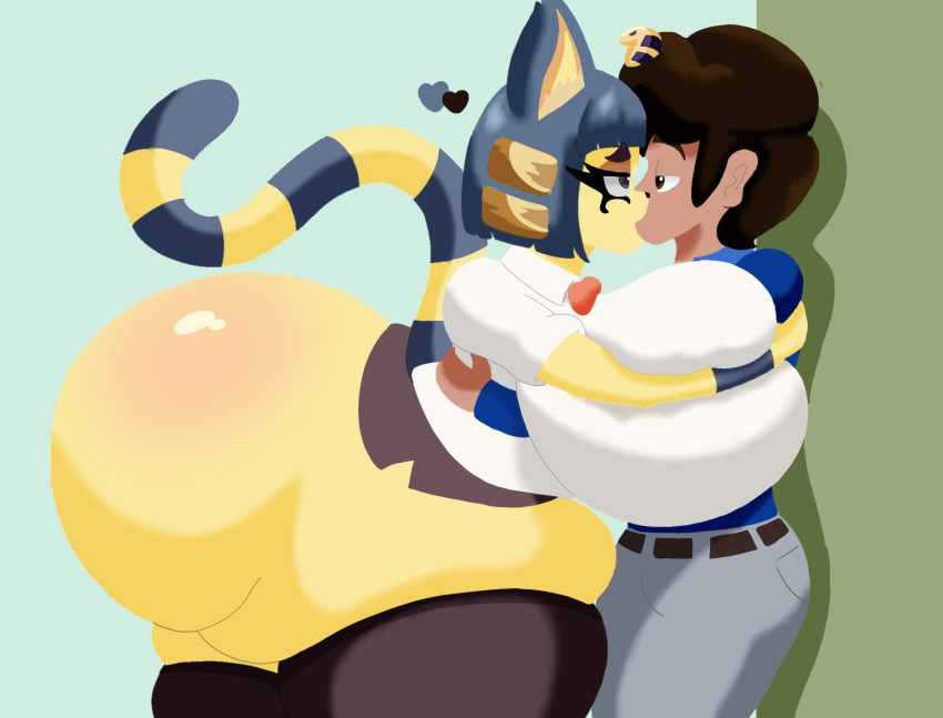 1boy 1girls 2022 animal_crossing ankha ankha_(animal_crossing) ankha_simpson_(user3345) anthro anthro_on_human arms_around_breasts ass big_ass big_breasts blue_hair breast_squeeze breast_squish breasts brown_hair bubble_butt busty butt cat_tail catgirl couple dark-skinned_male egyptian enormous_ass enormous_breasts female french_kissing giant_ass giant_breasts gigantic_ass gigantic_breasts huge_ass huge_breasts huge_butt hugging human human_on_anthro hyper_ass hyper_breasts justin_(user3345) kissing large_ass large_breasts love making_out male male/female massive_ass massive_breasts nintendo passionate pinned_to_wall relationship size_difference skirt tail thigh_highs uniform user3345 yellow_skin