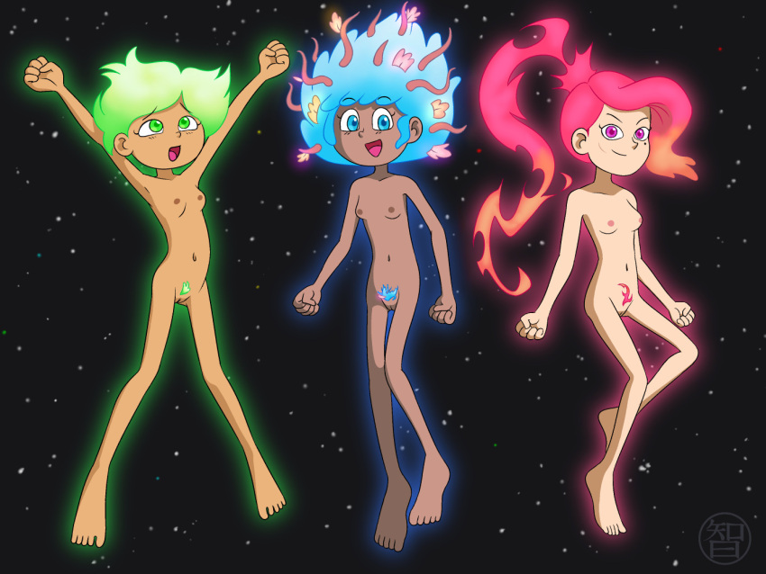 2022 3girls amphibia amphibia_(finale) amphibia_(season_3) anne_boonchuy areolae barefoot black_hair blonde_hair blue_eyes blue_hair brown_hair calamity_power calamity_super_form casual coldfusion commission completely_nude completely_nude_female dark-skinned_female dark_hair dark_skin disney female_only floating green_eyes green_hair group happy human leaves_in_hair light_hair marcy_wu multiple_girls navel nipples nude nude_female outer_space pale_skin petite pink_eyes pink_hair pubic_hair pubic_markings sasha_waybright signature small_breasts smile sticks_in_hair straight_hair super_anne super_form super_marcy super_sasha taiwanese teenage_girl teenager thai toes trio young