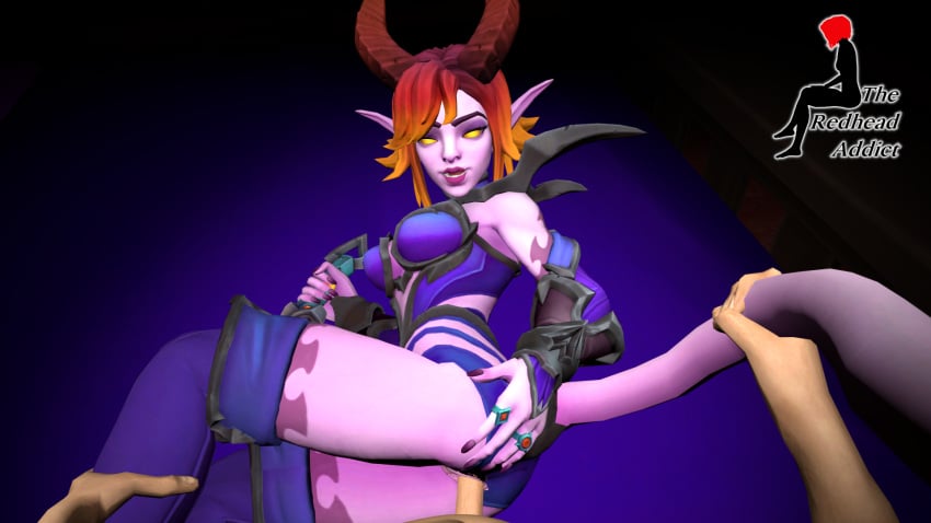 1boy 1girls 3d demonette_maeve glowing_eyes grabbing_legs grabbing_tail holding holding_leg holding_tail horn lying lying_on_side maeve_(paladins) male_pov orange_hair paladins penetration penis penis_in_pussy pink_skin pointy_ears pov red_hair sex the_redhead_addict thigh_boots torn_bottomwear yellow_eyes