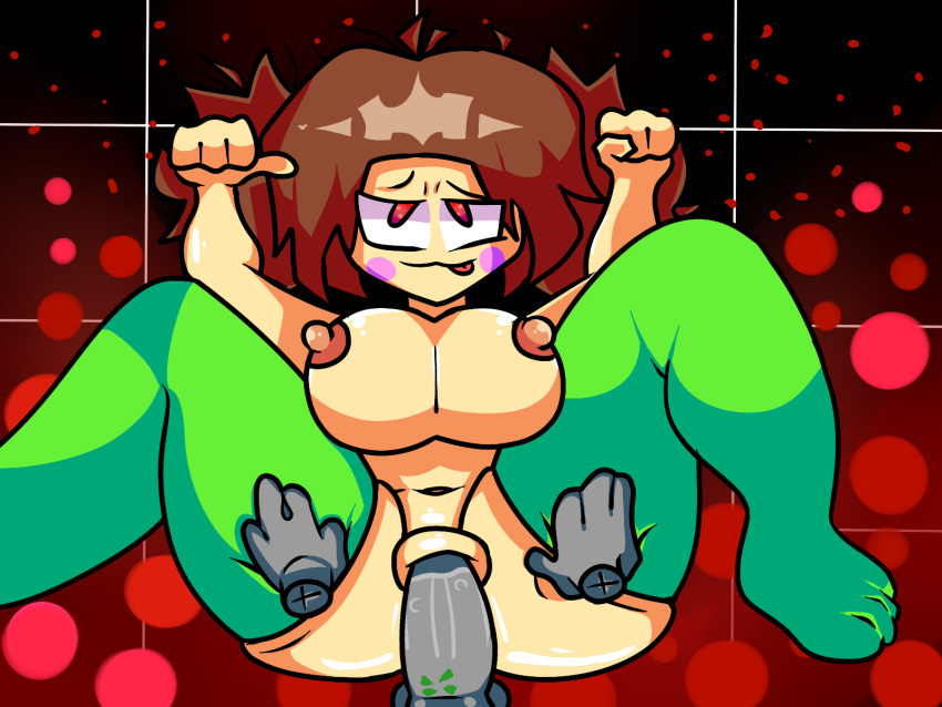 1boy 1girls 2d ahe_gao anon ass_visible_through_thighs big_ass big_breasts big_butt brown_hair chara cute female green_socks green_thigh_highs green_thighhighs grey_dick human male male_pov pemod pov red_eyes sex socks thigh_highs thigh_socks thighhighs tight_pussy undertale undertale_(series) vaginal vaginal_penetration vaginal_sex