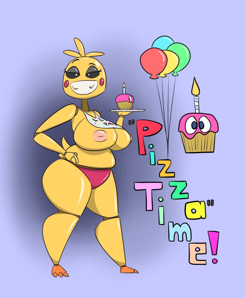 animatronic black_sclera breasts chicken chubby five_nights_at_freddy's five_nights_at_freddy's_2 mossyartburger nipples pink_panties robot solo toy_chica_(fnaf) yellow_skin