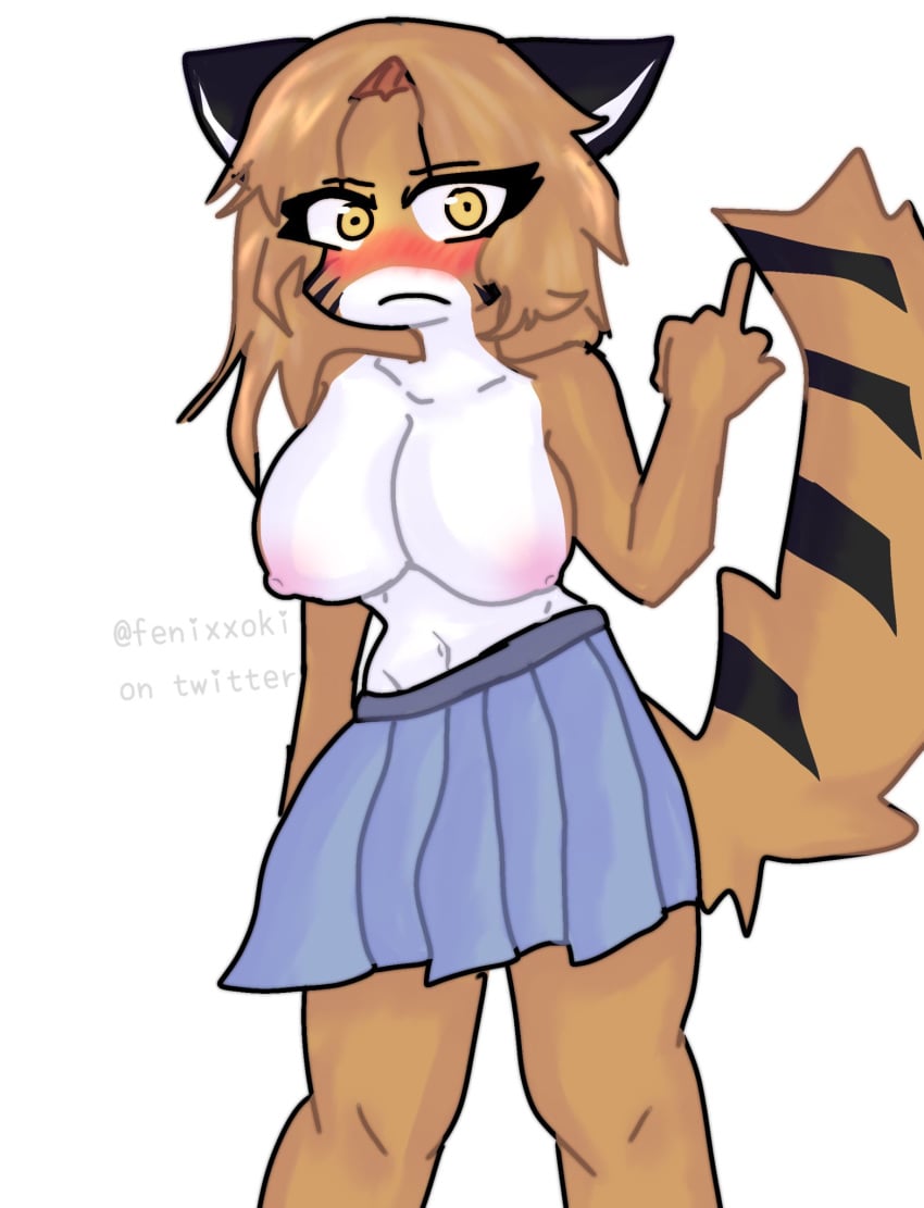 angry anthro big_ass big_breasts big_butt black_ears blush bodily_fluids breasts fenixxoki furry genitals middle_finger nipples no_bra no_shirt official_design orange_fur piggy:_book_2 piggy_(game) roblox roblox_game rule_63 short_hair skirt source_request stripes sweat tagme thick_ass thick_thighs tiger tiger_ears tiger_stripes tiger_tail tigry_(piggy) yellow_eyes