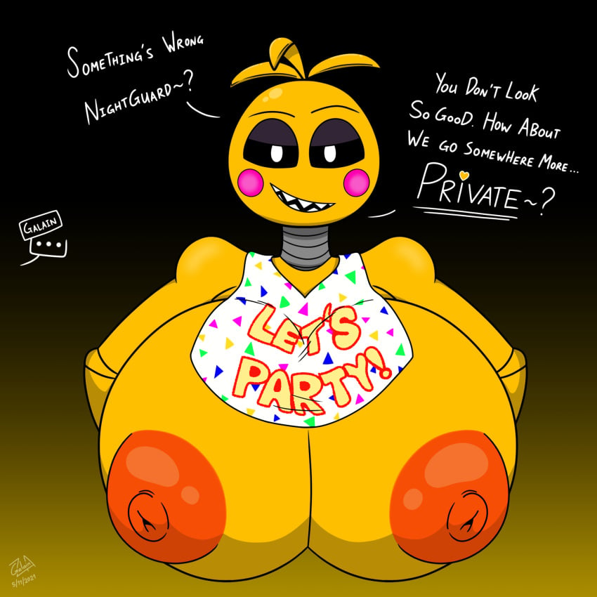 animatronic big_breasts chicken five_nights_at_freddy's five_nights_at_freddy's_2 galainza nipples orange_nipples robot sharp_teeth solo toy_chica_(fnaf) toy_chica_(love_taste)