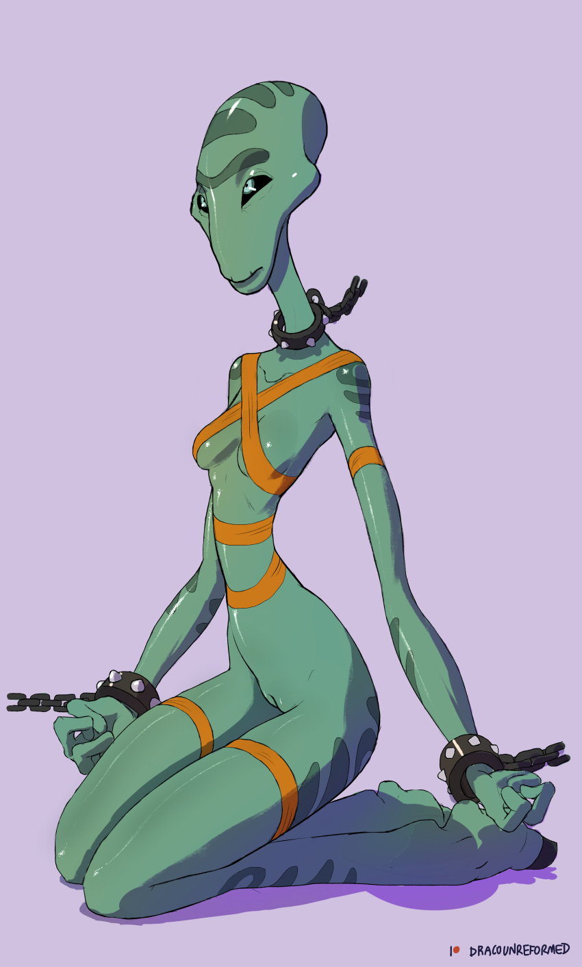 1girls 2019 absurd_res alien alien_girl alien_humanoid alien_only bottomless bottomless_female bound breasts chains clothed clothing collar cuff_(restraint) cuffs disney dracreloaded female femsub full-length_portrait genitals grand_councilwoman green_body green_skin hi_res humanoid kneeling leash lilo_and_stitch mature_female neck_cuff not_furry nude portrait pussy restraints shackles solo under_boob wrist_cuffs