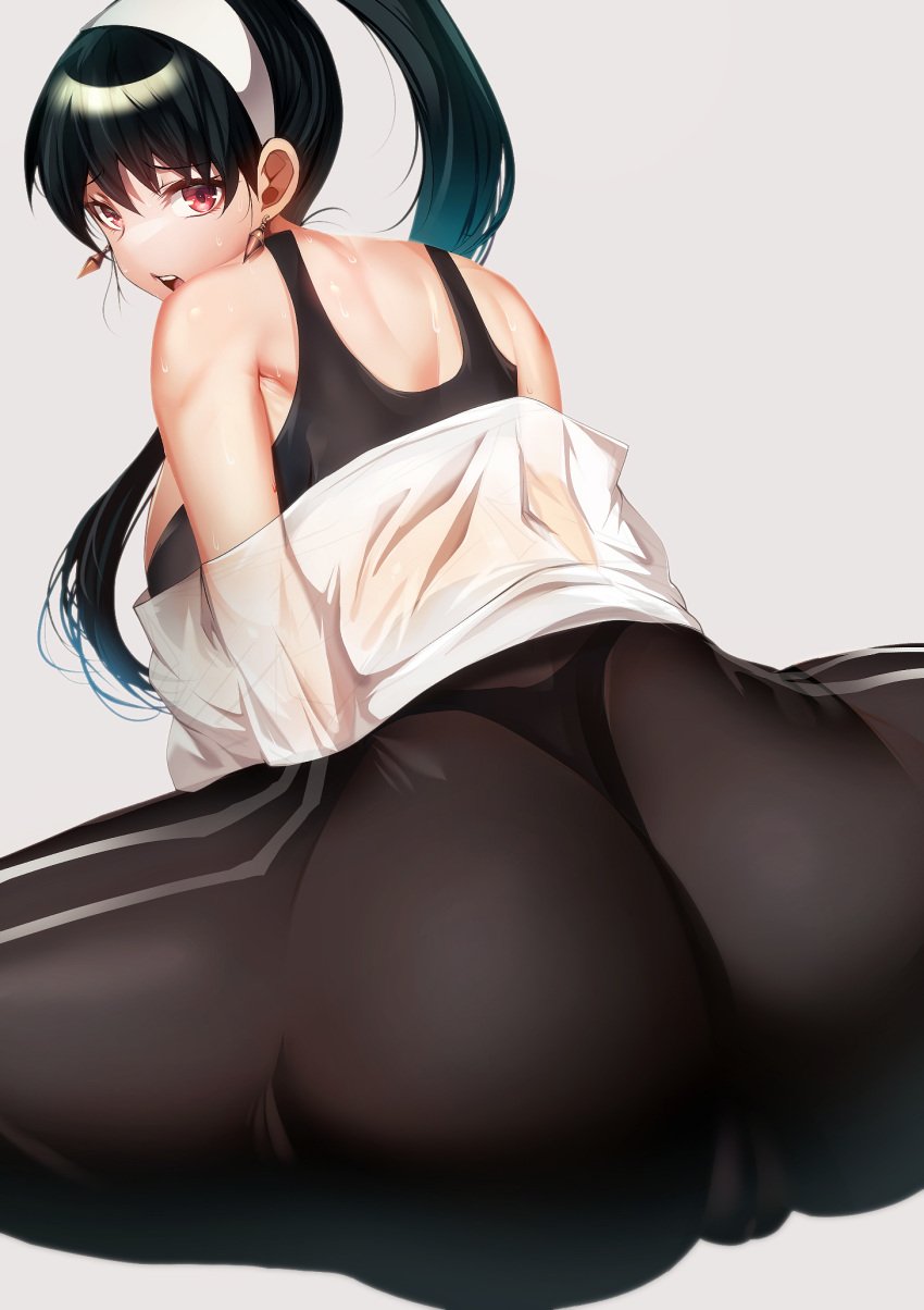 1girls absurd_res ass black_hair cameltoe female female_only hi_res looking_at_viewer looking_back navy_series panties red_eyes silly_(marinkomoe) solo spy_x_family white_background yor_briar