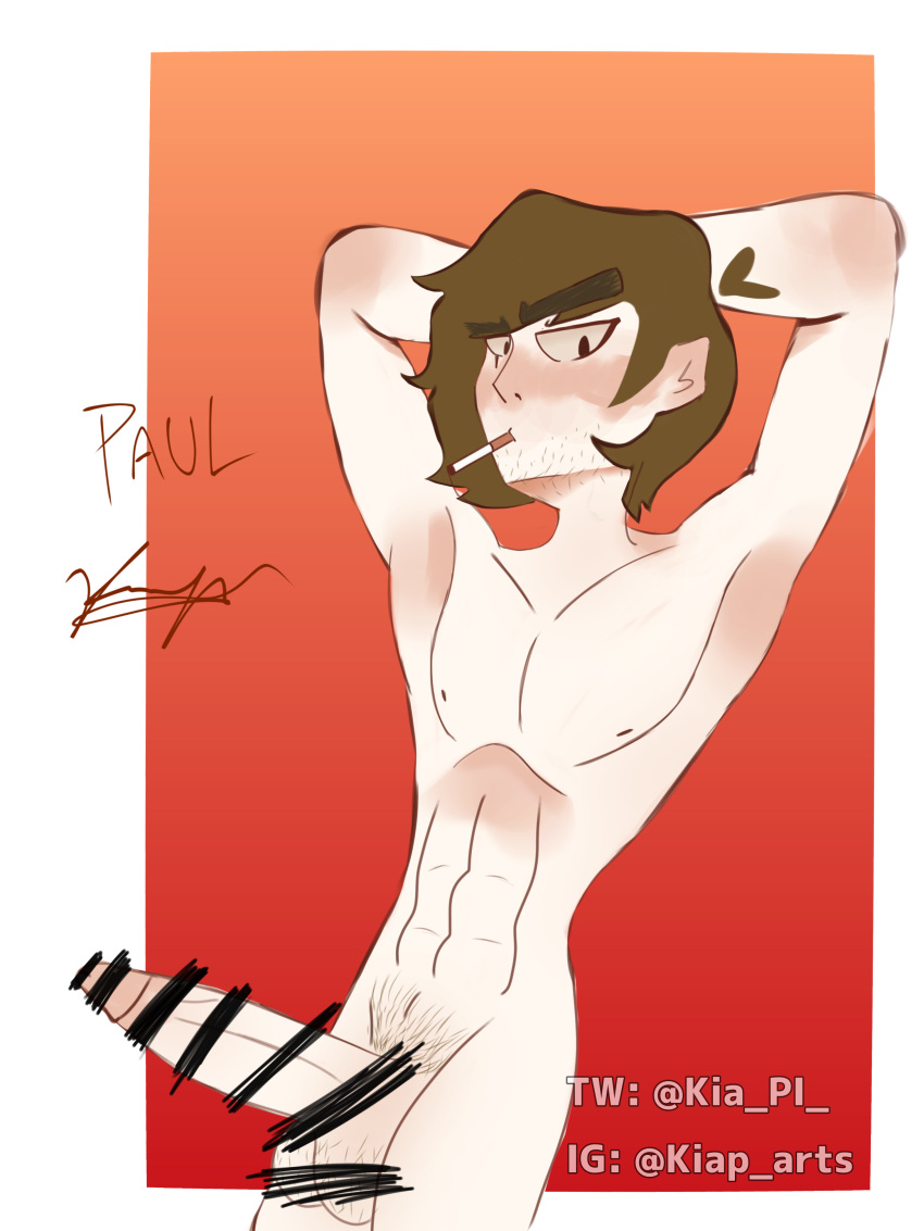 1boy blush brown_eyes brown_hair eddsworld erect_penis erection muscular_male naked paul_(eddsworld) penis solo_male