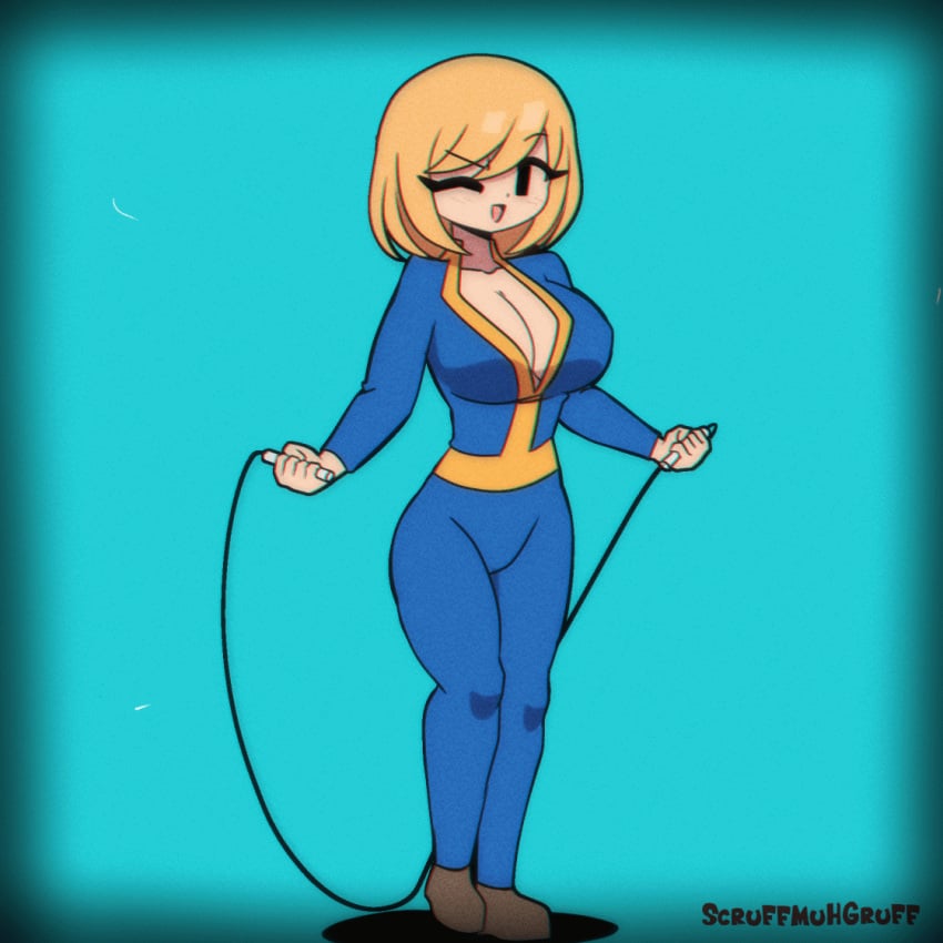 1girls animated big_breasts blonde_hair bouncing_breasts breasts clothed clothes clothing color colored fallout female female_only footwear full_body fully_clothed hips human human_only humanoid jiggle jumping jumprope jumpsuit large_breasts mob_face scruffmuhgruff skipping_rope solo solo_female tagme thick thick_thighs thighs vault_girl vault_suit watermark wide_hips