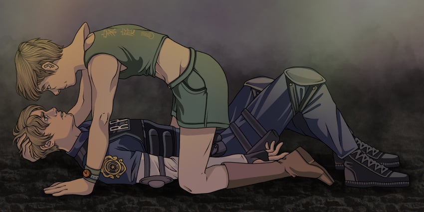 clothed crossdressing_male dbd dead_by_daylight eye_contact gay glitch heather_mason james_sunderland jeryl leon_scott_kennedy pinned_down pinned_to_floor resident_evil silent_hill silent_hill_2 silent_hill_3