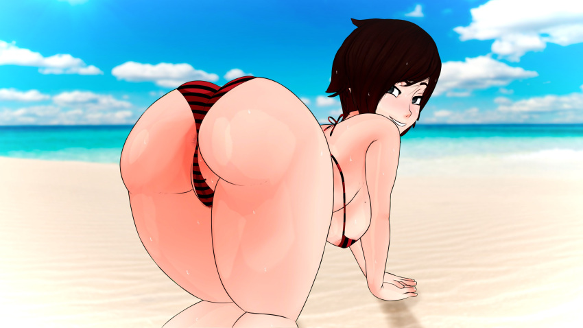 1girls 3d ass ass_focus beach big_ass big_breasts big_butt bikini butt female female_only looking_at_viewer porongoneitor red_hair ruby_rose ruby_rose_(skuddbutt) rwby sfm short_hair silver_eyes source_filmmaker