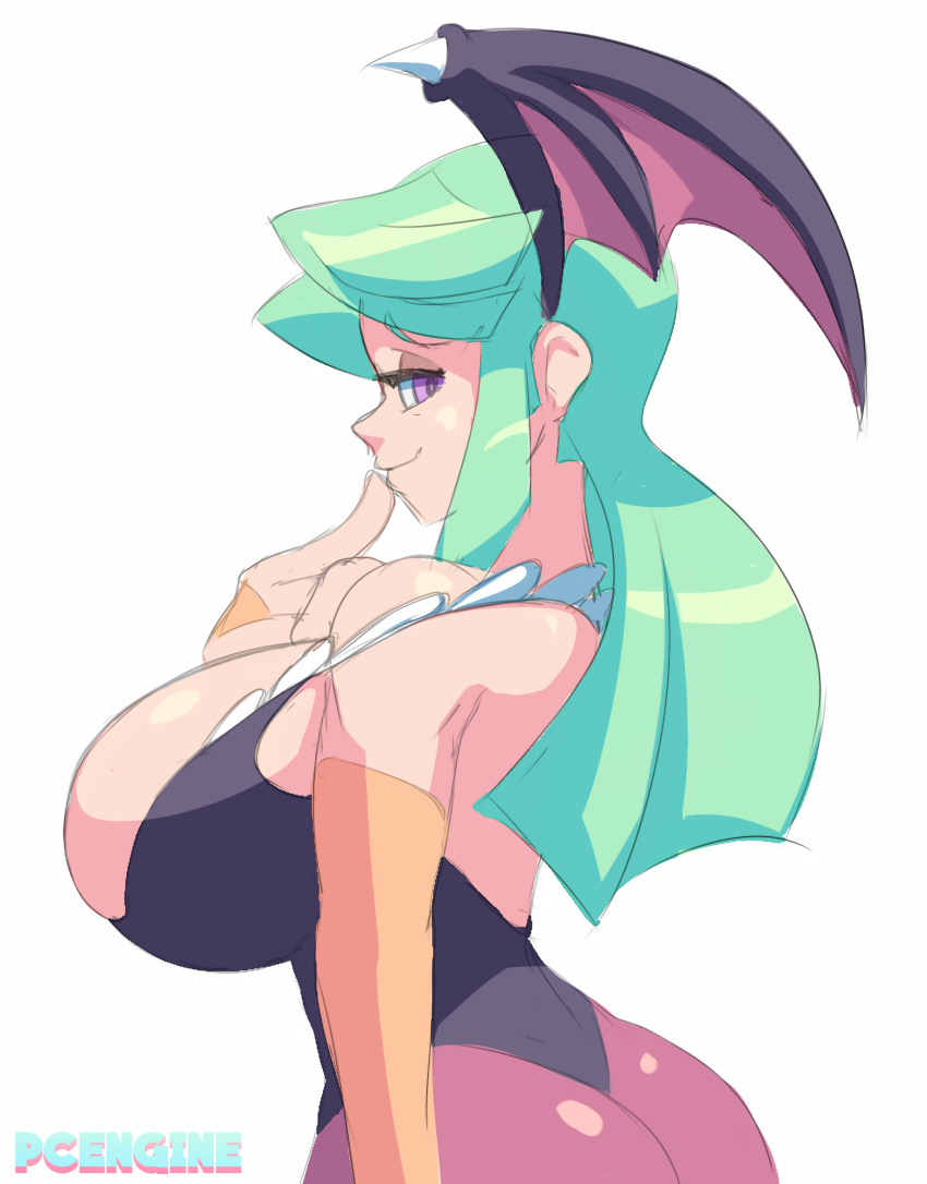 1girls big_ass big_breasts breasts_bigger_than_head clothing darkstalkers demon demon_girl enormous_breasts huge_ass huge_breasts large_breasts long_hair morrigan_aensland pcengine smug succubus tagme