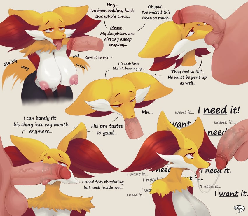 absurd_res amber_(kyuq) anthro areola ball_suck balls begging begging_for_sex big_breasts bodily_fluids breasts canid cheek_tuft delphox disembodied_penis duo english_text facial_tuft fellatio female fur generation_6_pokemon genitals hi_res huge_breasts inner_ear_fluff kyuq looking_at_genitalia looking_at_penis male male/female mammal mature_anthro mature_female multicolored_body multicolored_fur nintendo nipples nude oral orange_body orange_fur penile penis penis_in_mouth penis_worship pink_areola pink_nipples pokemon pokemon_(species) red_body red_fur sex sucking text tongue tongue_out tuft vein video_games yellow_body yellow_fur