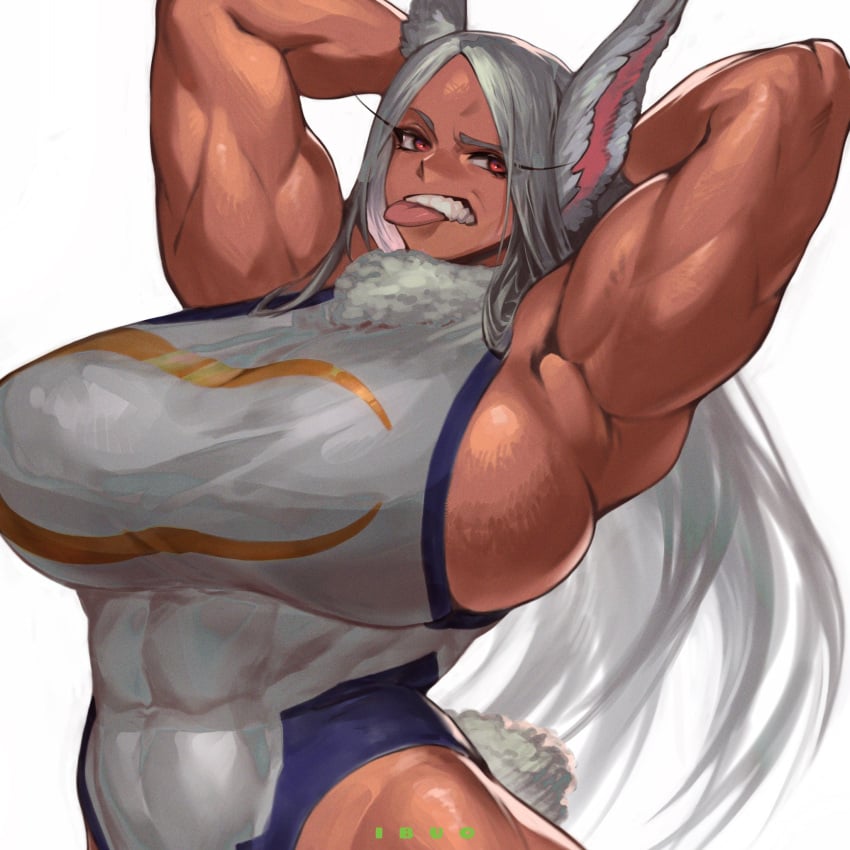 athletic_female big_breasts boku_no_hero_academia dark-skinned_female hero_outfit_(mha) huge_breasts ibuo miruko muscular_female my_hero_academia rumi_usagiyama tongue tongue_out