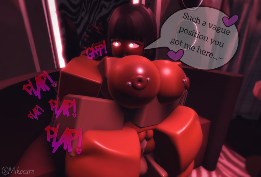 1boy 1girls 3d big_ass big_breasts big_nipples big_penis black_body black_hair black_penis dialogue english_text lapdance mikocure pussy pussy_juice red_hair ride roblox robloxian self_upload tagme text thick_ass thick_legs thick_penis thick_thighs twitter_username yellow_eyes