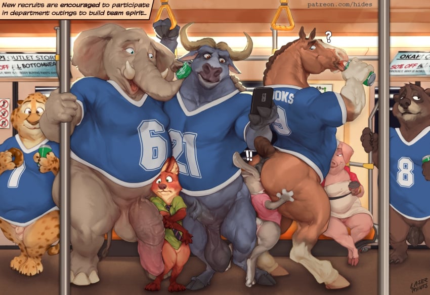 2022 anthro anus balls benjamin_clawhauser bottomless bovid bovine canid canine cheetah chief_bogo clothed clothing disney domestic_pig elephant elephantid equid equine face_in_ass felid feline female fox francine_pennington genitals group horse judy_hopps lagomorph laser_(artist) leporid male mammal mayor_swinton nick_wilde penis proboscidean pussy rabbit suid suina sus_(pig) true_buffalo ursid water_buffalo zootopia