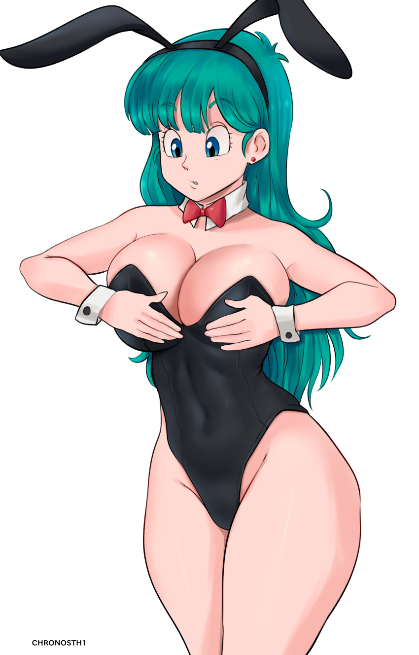 1girls blue_hair breast_grab breasts bulma_(bunny) bulma_briefs bunny_girl bunnysuit cleavage deviantart dragon_ball dragon_ball_(classic) fake_animal_ears fanbox_reward female female_only gummslime gumroad leotard paid_reward patreon solo solo_female tagme teenage_bulma teenager