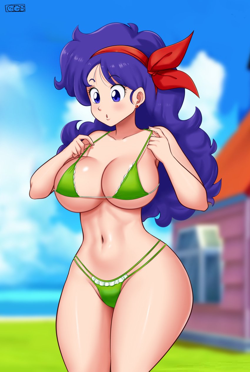 bikini blue_hair deviantart dragon_ball fanbox_reward good_launch gummslime gumroad launch lunch_(dragon_ball) patreon tagme