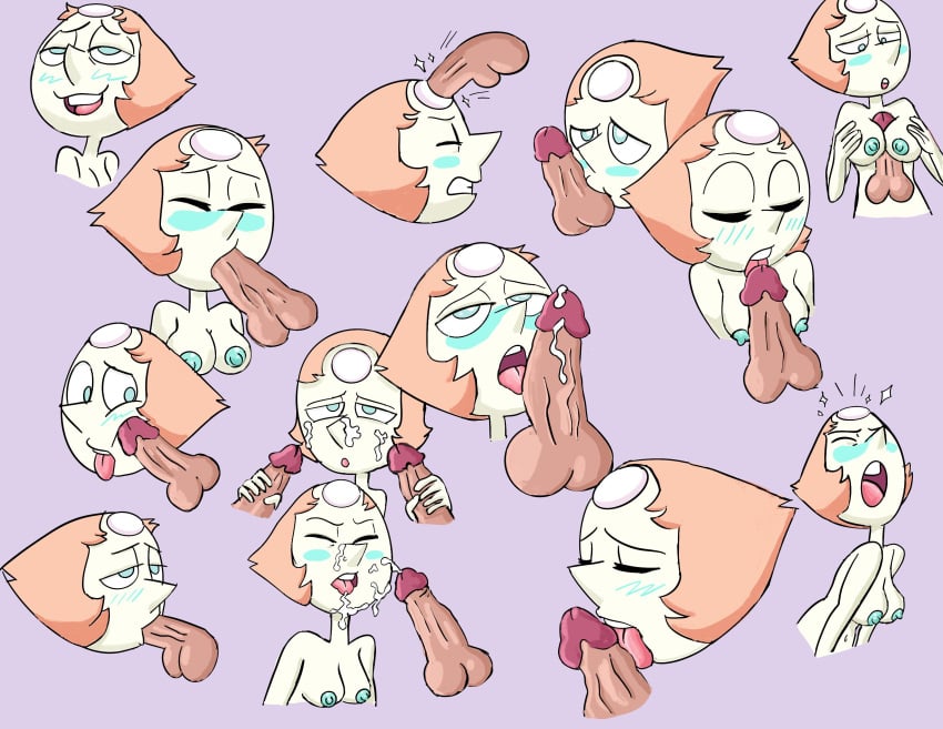 blowjob blue_eyes blushing boobjob ejaculation fellatio forehead_gem gem gem_(species) gem_fuck gem_penetration orientation_play peachyyllama pearl_(steven_universe) semen semen_on_face steven_universe white_skin